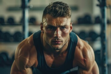 Fototapeta premium Strong Mind. Portrait of Motivated Athlete, Handsome Sportsman Preparing for Training
