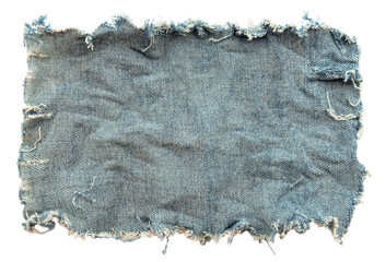 Piece of torn denim on a white background. Denim texture