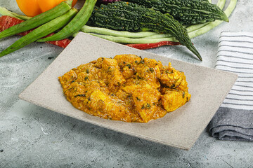 Spicy chicken masala in the bowl