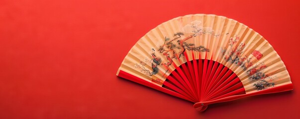 Japanese Fan with Red Background