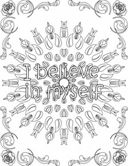 Printable mandala coloring page for kids and adults with motivational words for self love and self care. it helps to struggle against life to enjoy the tough journey
