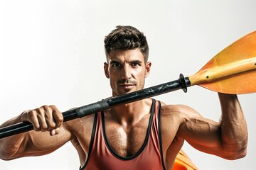 Athletischer Mann mit Paddel