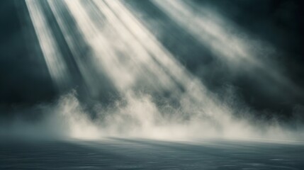 Fototapeta premium Stunning light beams piercing through foggy air, creating a dramatic and ethereal effect.