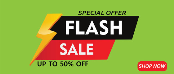 Flash sale with flash icon 50% off
