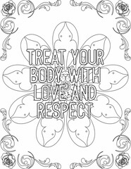 Printable mandala coloring page for kids and adults with motivational words for self love and self care. it helps to struggle against life to enjoy the tough journey
