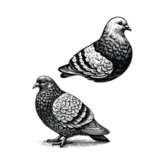 hand drawn set Illustration of Pigeon. Vintage engraving Pigeon vector illustration isolated on white background