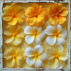 Obraz premium Yellow and White Lei Flowers in Glass Block