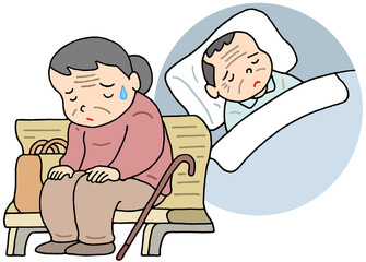 社会問題のイラスト - 老老看護・介護疲れ・介護ストレス・老年期うつ病・高齢者うつ
