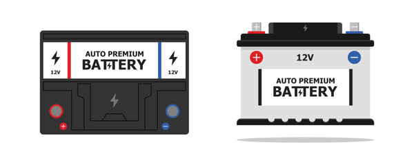 Car Battery icon isolated on white background. Accumulator battery energy power and electricity accumulator battery. top view auto parts electrical supply power in flat style vector