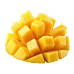 mango slice cubes cut out isolated on transparent background.