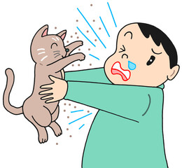 病気・疾患のイラスト - 猫アレルギー・動物アレルギー・過敏反応・鼻水・鼻炎