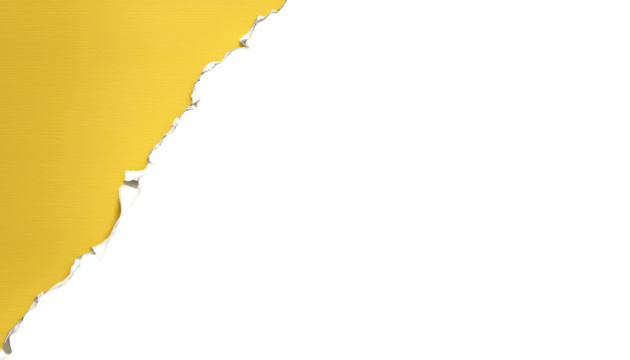 Torn yellow paper edge reveals isolate on transparent background, cutout, png