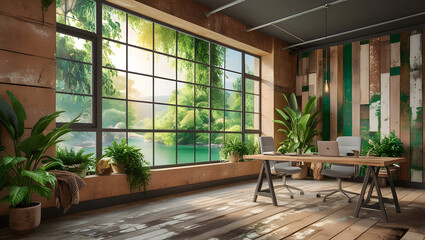 Fototapeta premium Modern industrial loft style office interior, generative ai