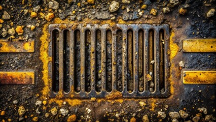 Obraz premium Macro photograph of abstract grungy texture resembling dirty car grill or wheel scuff mark on rough asphalt or concrete surface.