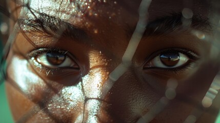 Player s intense focus  close up of determined eyes during serve at summer olympics