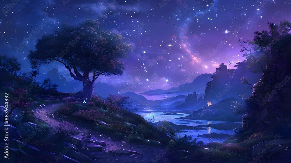 Wall mural starry night sky with a touch of whimsy, great for dreamy and imaginative projects.
