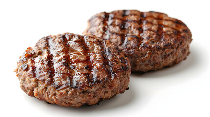 Grilled burger meat isolated on white background, top view.
