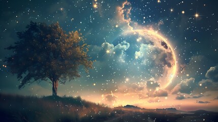 Starry night sky with a touch of whimsy, great for dreamy and imaginative projects. 