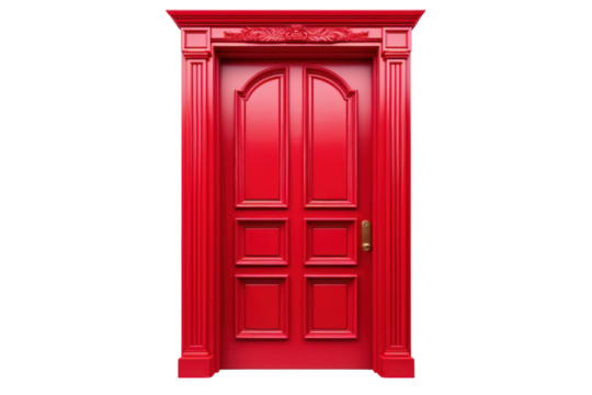 A bold red PVC door with a statement-making design. Isolated on white background.
