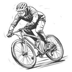 Naklejka premium Mountain biker rides challenging terrain at high speed
