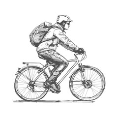 Naklejka premium Cyclist in protective gear rides bicycle on white background