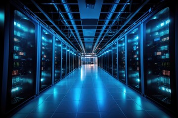 Fototapeta premium State-of-the-Art Data Center with High-Tech Server Racks and Efficient Cooling Systems