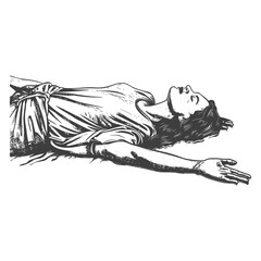 Serene Woman Reclining: Hand-Drawn Line Art Illustration