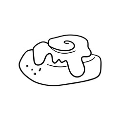 Vector doodle sweet pastries with sugar icing. Isolated outline illustration on white background. Design element for menu, logo, cafe, banner, packaging. French breakfast