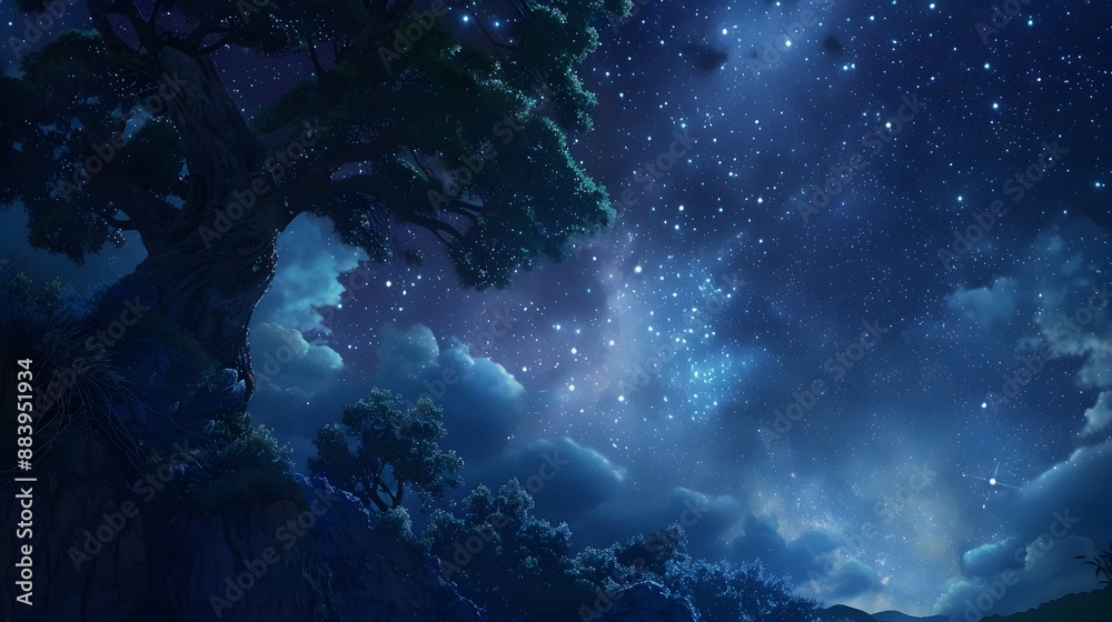 Wall mural starry night sky with a touch of whimsy, great for dreamy and imaginative projects.