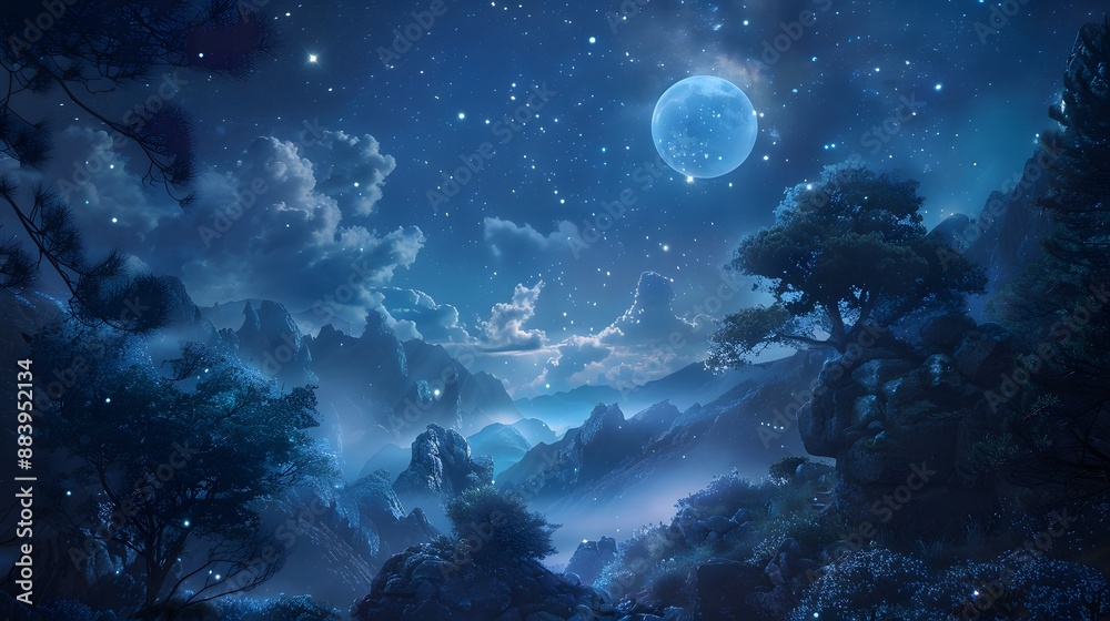 Wall mural starry night sky with a touch of whimsy, great for dreamy and imaginative projects.