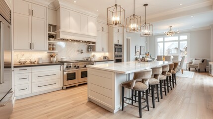 Fototapeta premium A spacious kitchen with an open-concept design