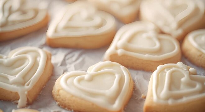 Heart-shaped shortbread cookies covered in icing