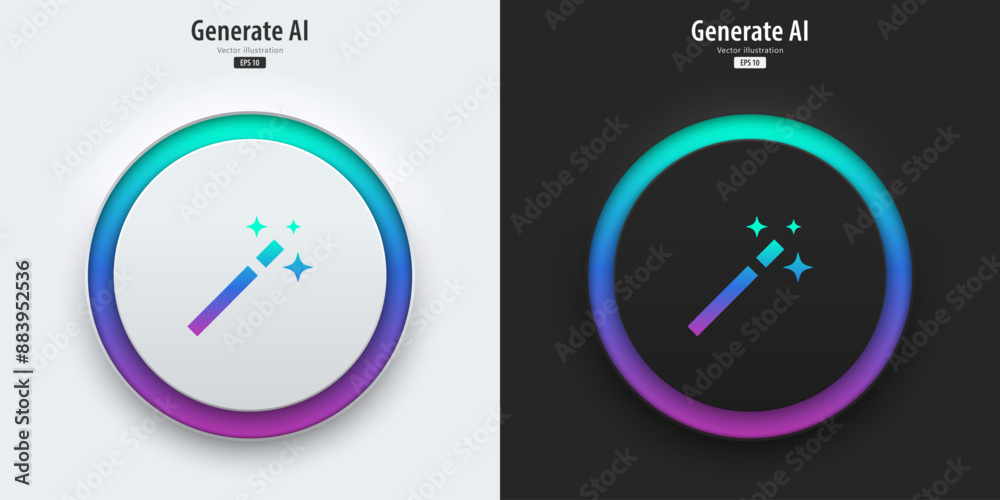 Aufkleber Set of generative AI buttons. Black and white buttons with generated icons. Press the button to create ideas. Neumorphism design style for apps, websites, and Interfaces. Vector illustration.