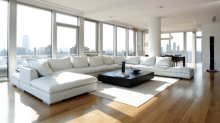 A spacious living room with minimalist design