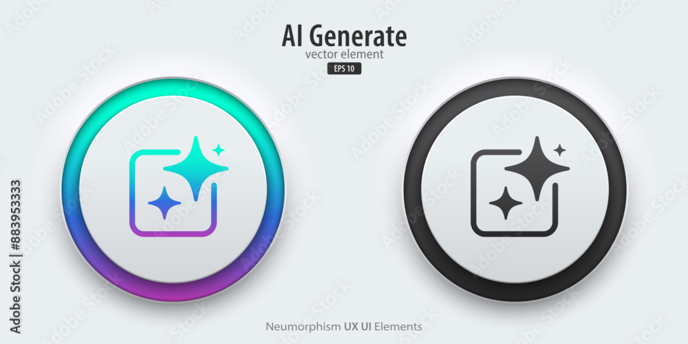 Aufkleber Set of generative AI buttons. Active and inactive buttons with generated icons. Press the button to create ideas. Neumorphism design style for apps, websites, and Interfaces. Vector illustration.