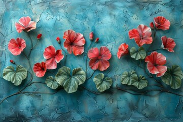Vibrant Red Flower Painting with Blue Background