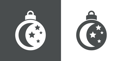 Tiempo de Navidad. Logo con silueta de bola de navidad con luna y estrellas para tarjetas y felicitaciones
