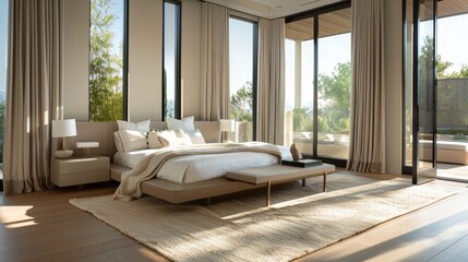 Fototapeta premium A tranquil bedroom decorated in neutral tones