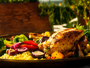 delicious meal, perfectly grilled barbecue meats, savored a decadent dessert, food cooked has a unique flavor, especially when the barbecue includes both savory meats and sweet desserts