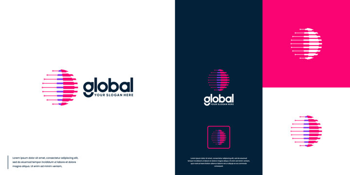 global tech logo with modern abstract style, digital technology, logo design template.