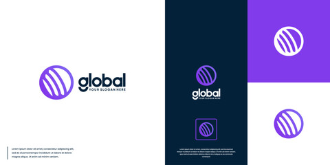 global tech with overlapping style, logo design template.