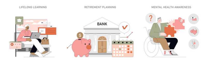 Positive Aging. Flat Vector Illustration