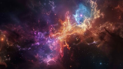 Fototapeta premium hyper-realistic, digital art of a nebula, cosmic colours, astral and cosmic themes, celestial bodies in the background surrounded by stars, dramatic lighting 