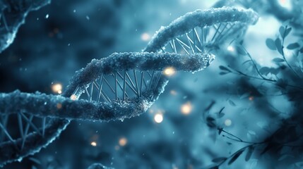 Spiral structure of human DNA, biochemistry concept with DNA molecule, DNA CHAIN. 3d rendered genetic illustration of human dna under microscope