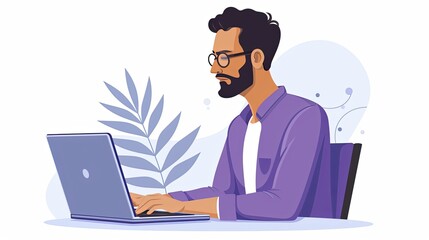 Overworking concept, man office worker touching neck due to tiredness from remote work on laptop computer for a long time at his home coworking