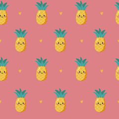 Colorful Summer Seamless Pattern with cute hand  pineapple