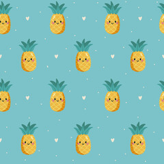 Colorful Summer Seamless Pattern with cute hand  pineapple