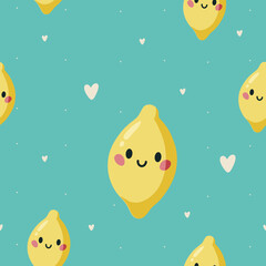 Colorful Summer Seamless kids Pattern with cute hand  lemon