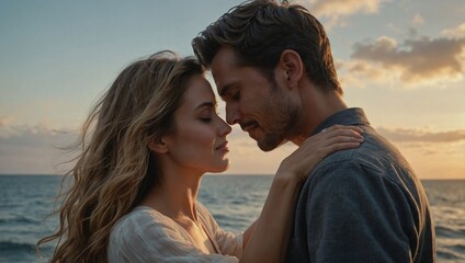 Obraz premium couple on beach sunset Generative Ai 