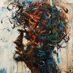 Abstract Portrait of a Man in a Whirlwind of Colors